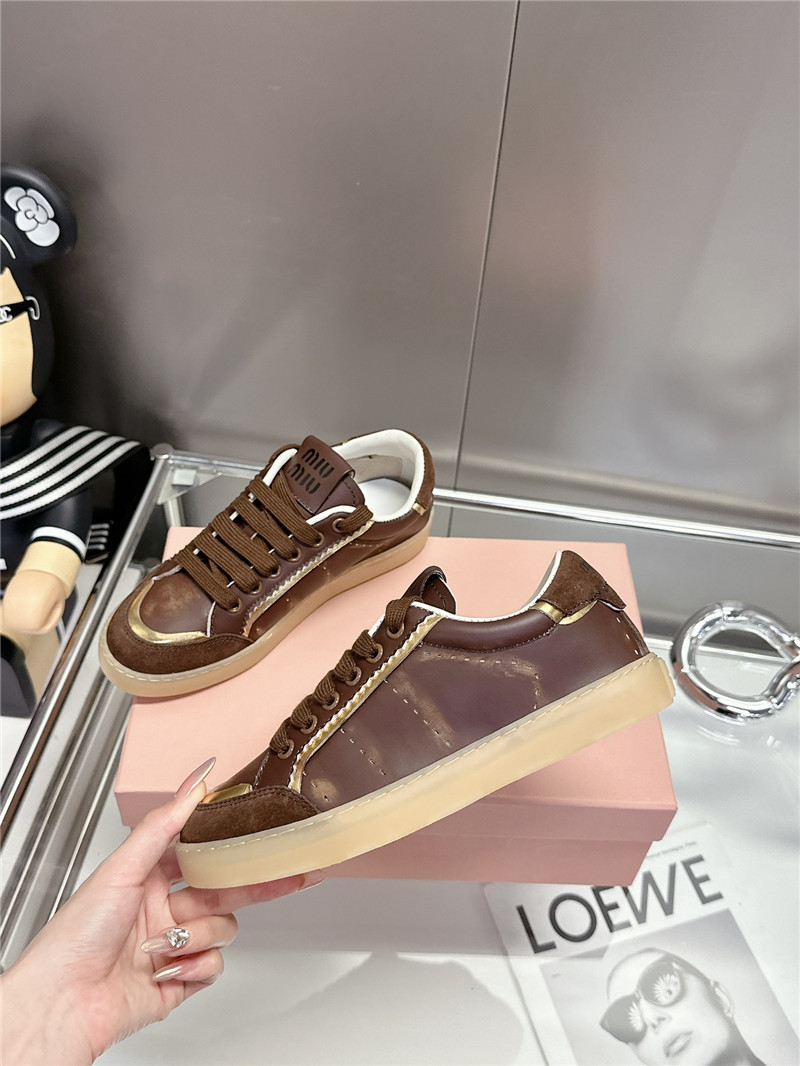 Miu Miu Brown Bleached Leather Sneakers
