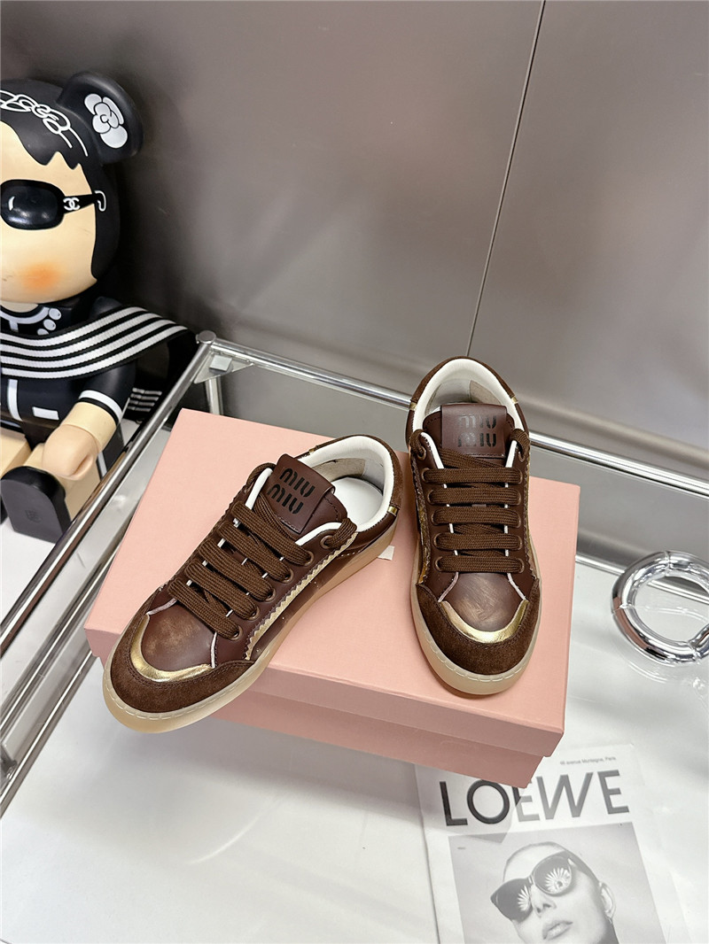 Miu Miu Brown Bleached Leather Sneakers