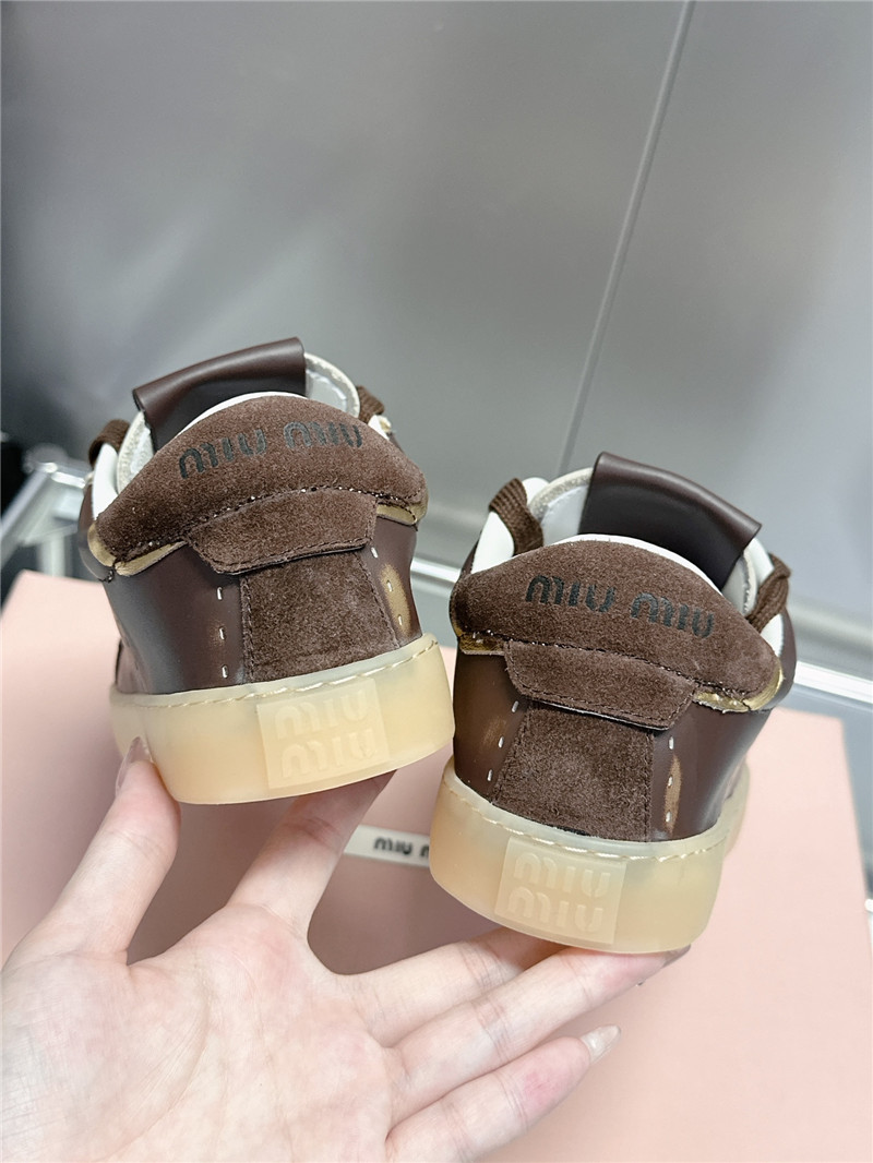 Miu Miu Brown Bleached Leather Sneakers
