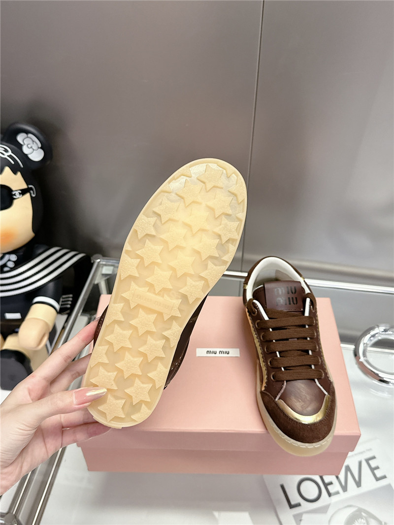 Miu Miu Brown Bleached Leather Sneakers