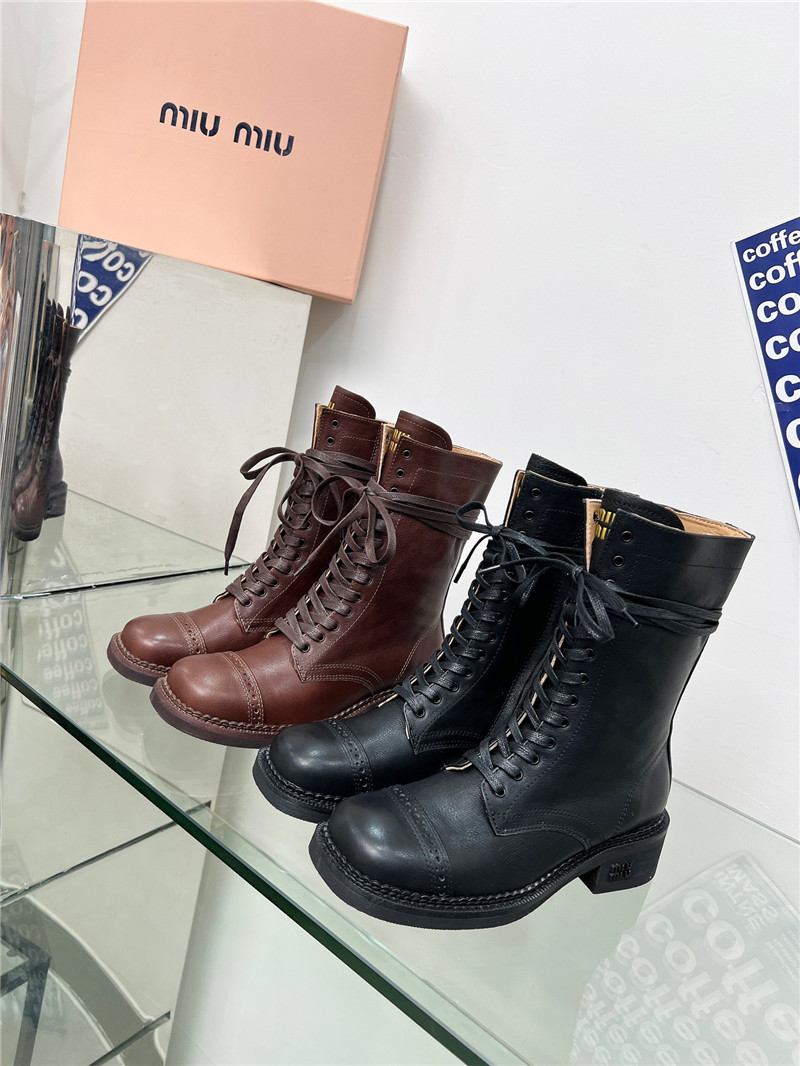 Miu Miu Black Lace-Up Combat Boots