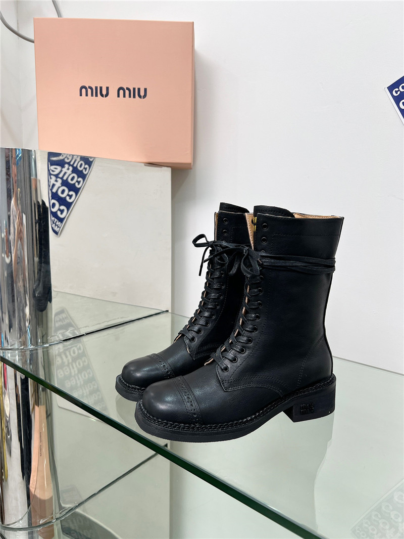 Miu Miu Black Lace-Up Combat Boots