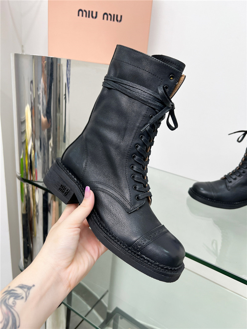 Miu Miu Black Lace-Up Combat Boots