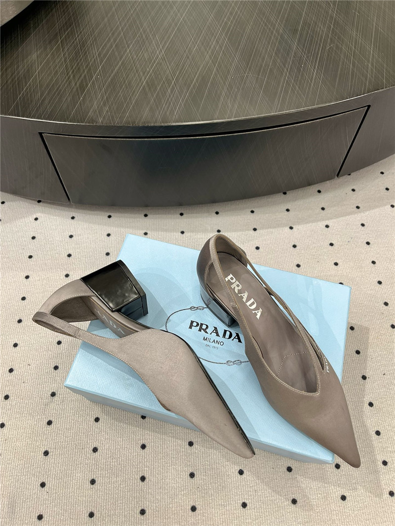 Pra*a grey satin cut-out pumps in silk viscose