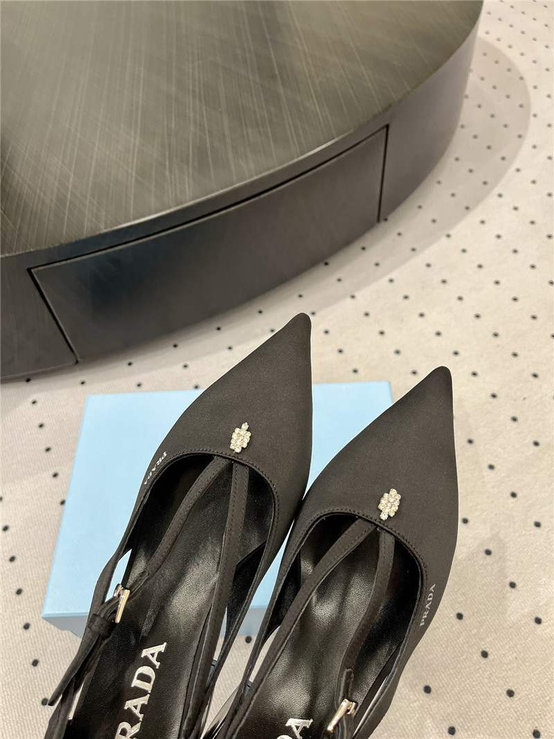 Pra*a black satin cut-out pumps in silk viscose