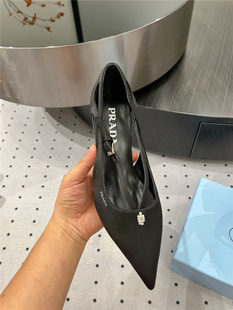 Pra*a black satin cut-out pumps in silk viscose