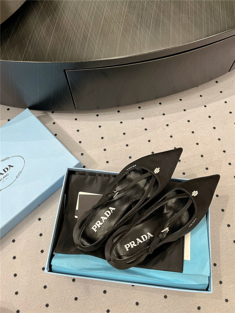 Pra*a black satin cut-out pumps in silk viscose