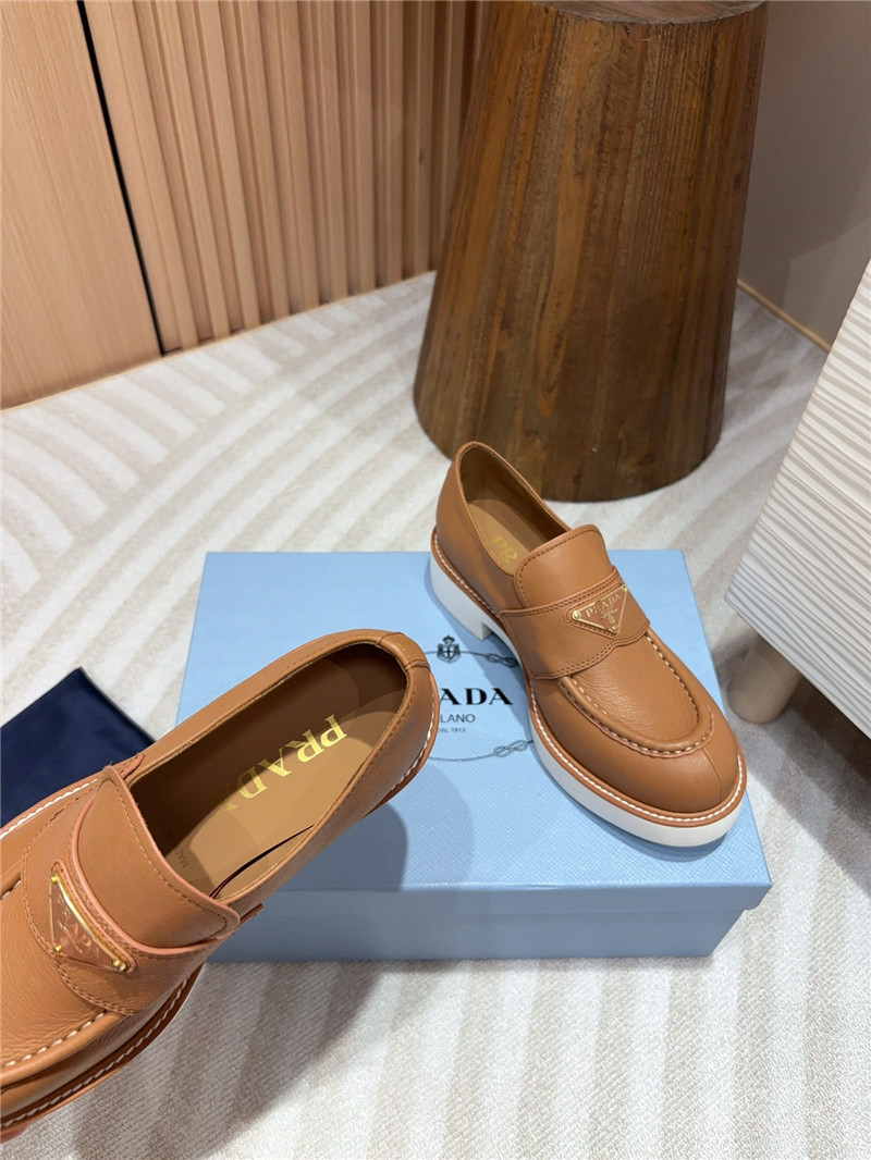 Pra*a beige double chocolate leather loafers