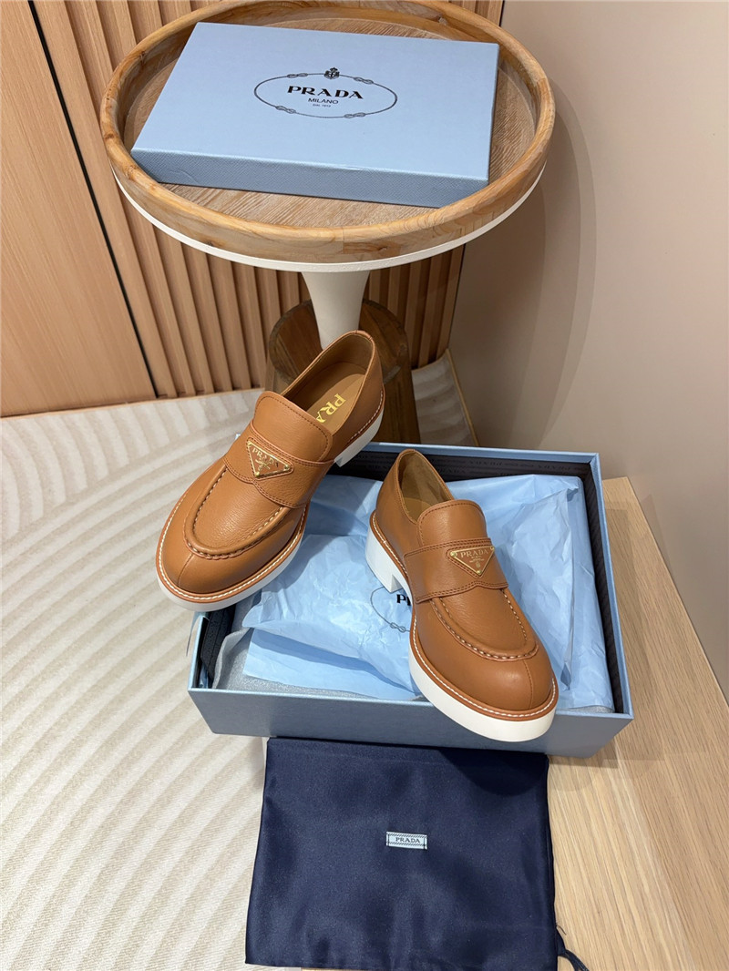 Pra*a beige double chocolate leather loafers