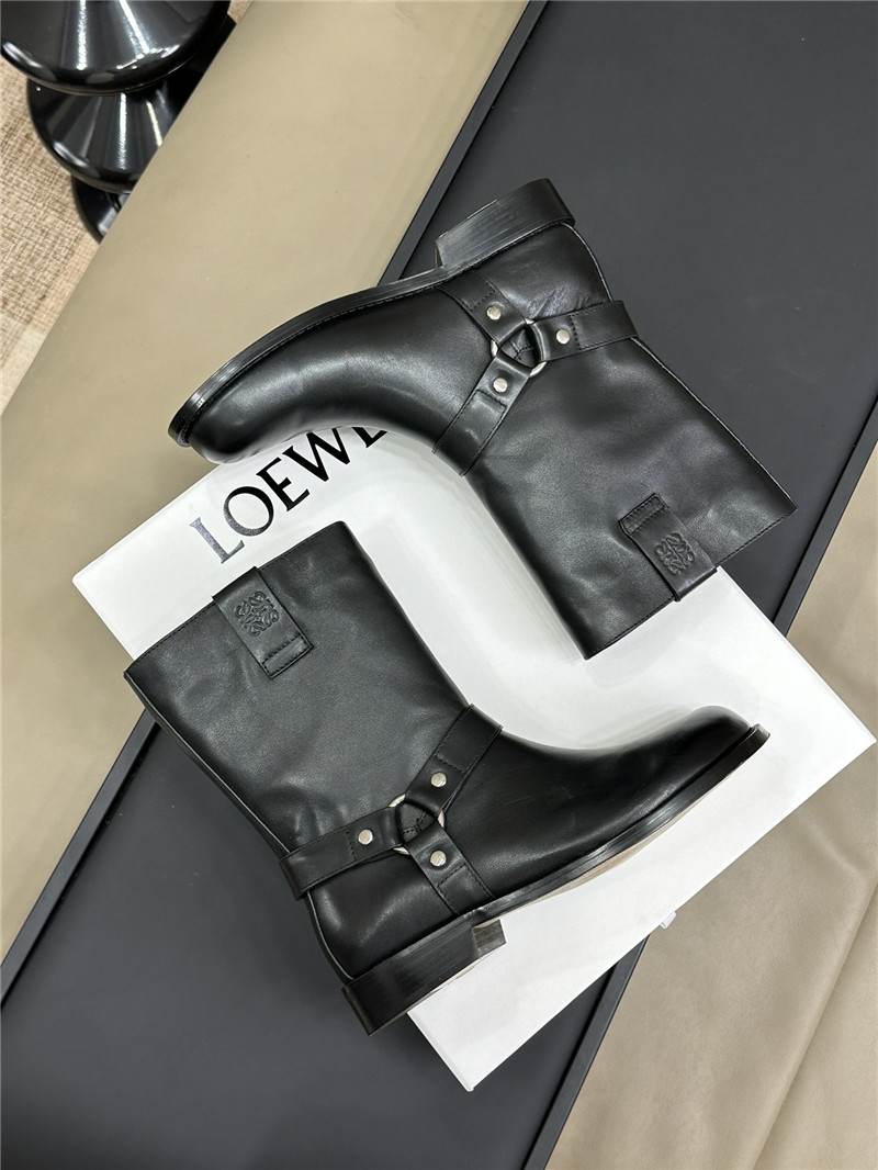 L0ew* campo biker boots in black calfskin