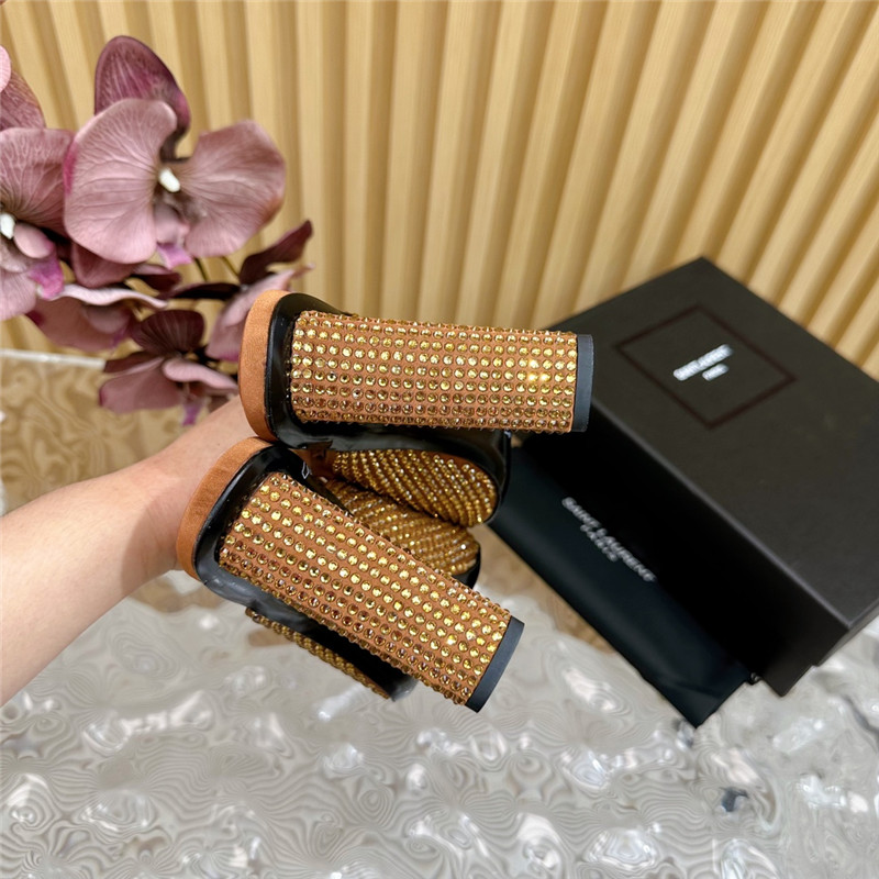 Sa1nt Lau*nt sept satin mules in  noisette satin and rhinestones