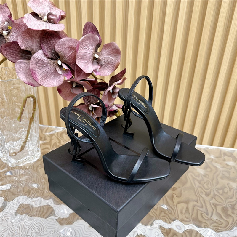Sa1nt Lau*nt opyum slingback sandals in black glazed leather