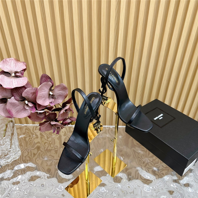 Sa1nt Lau*nt opyum slingback sandals in black glazed leather