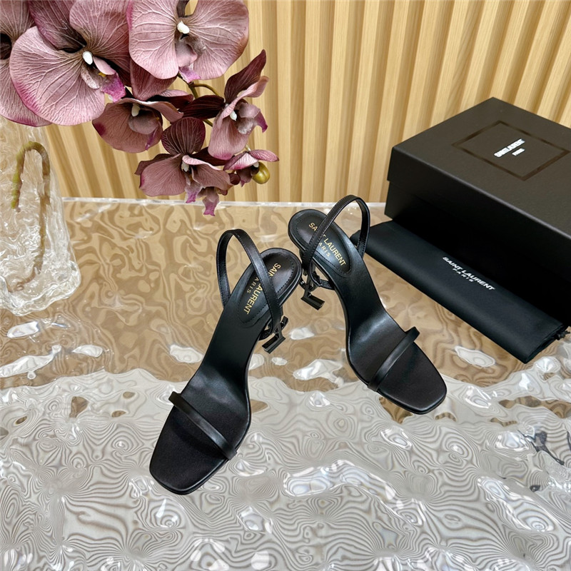 Sa1nt Lau*nt opyum slingback sandals in black glazed leather