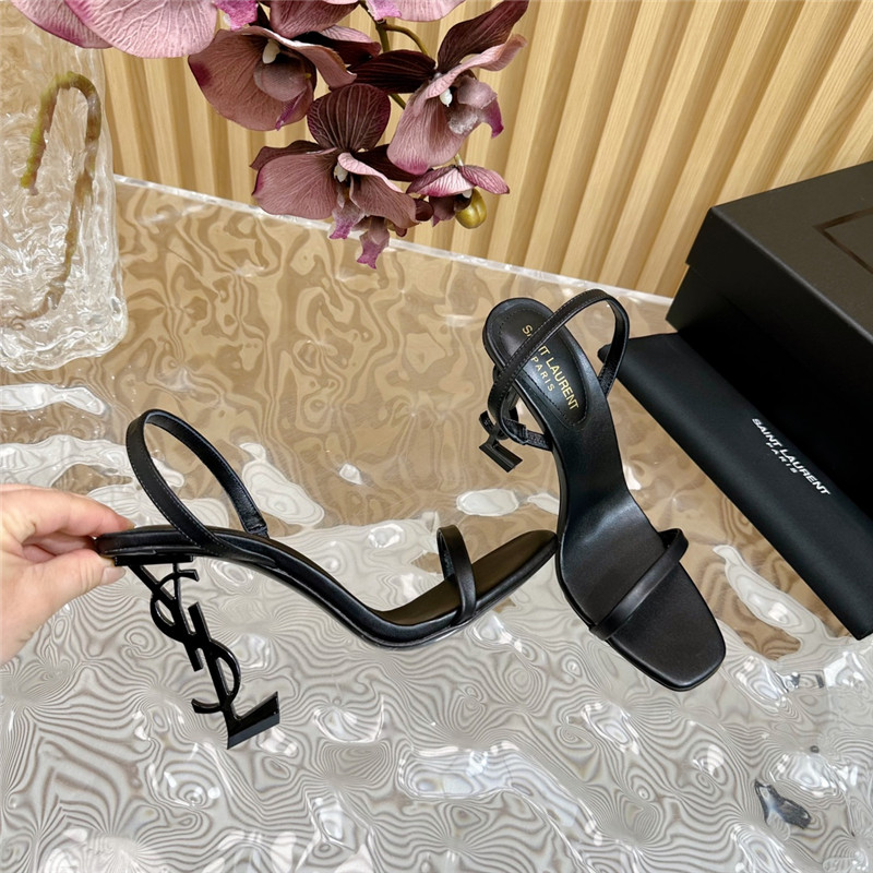 Sa1nt Lau*nt opyum slingback sandals in black glazed leather