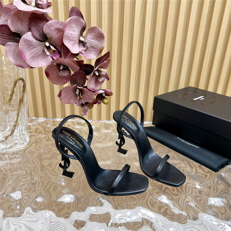 Sa1nt Lau*nt opyum slingback sandals in black glazed leather