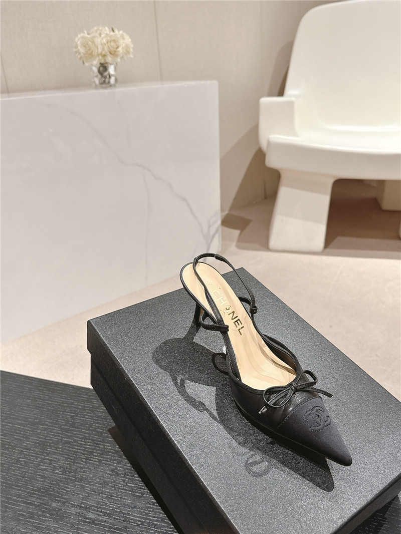 Ch**el black gostskin bowknot pointed slingback pumps