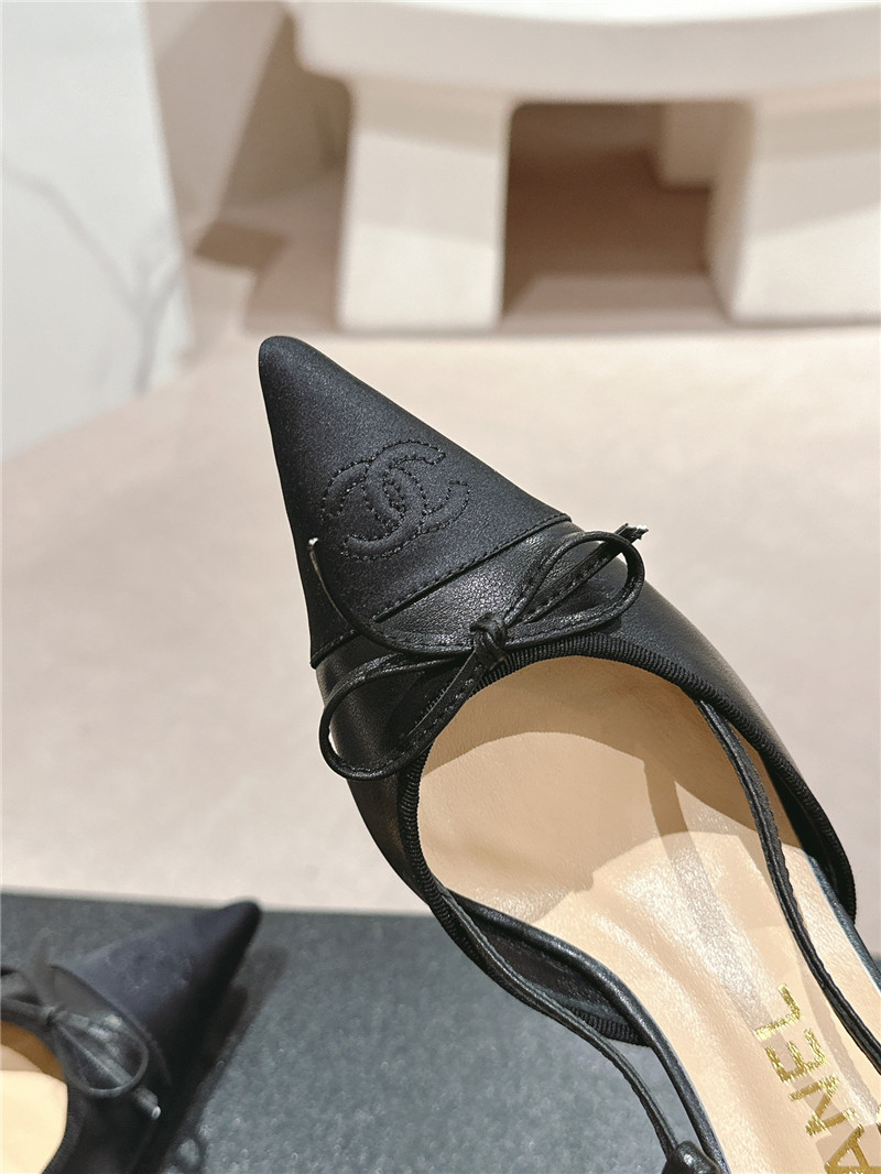 Ch**el black gostskin bowknot pointed slingback pumps