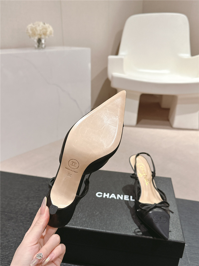 Ch**el black gostskin bowknot pointed slingback pumps