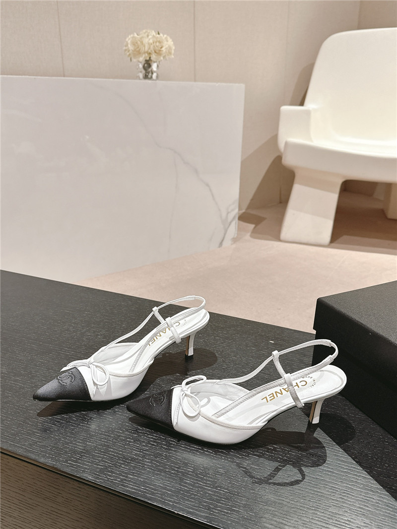 Ch**el white and black bowknot pointed slingback pumps