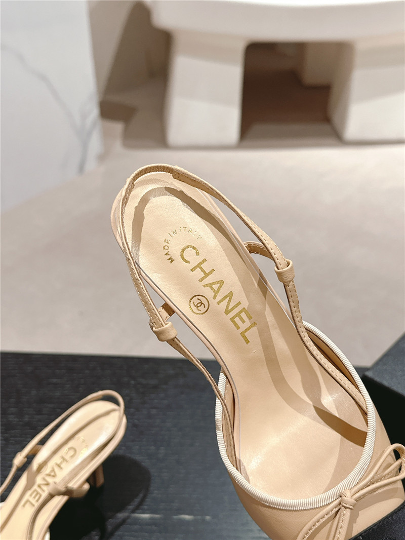 Ch**el bowknot pointed slingback pumps beige and black