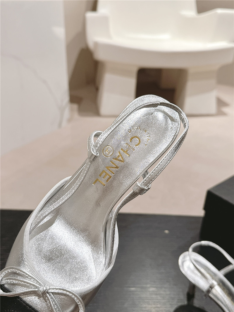 Ch**el bowknot pointed slingback pumps silver and black