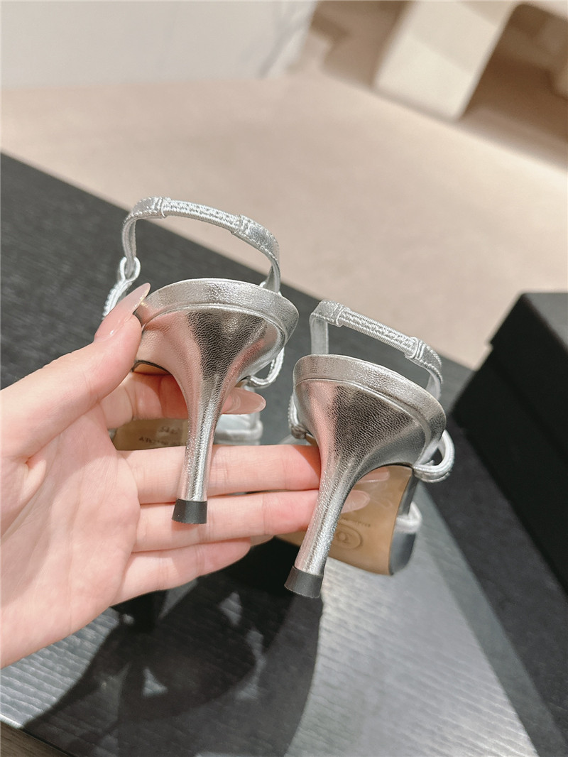 Ch**el bowknot pointed slingback pumps silver and black