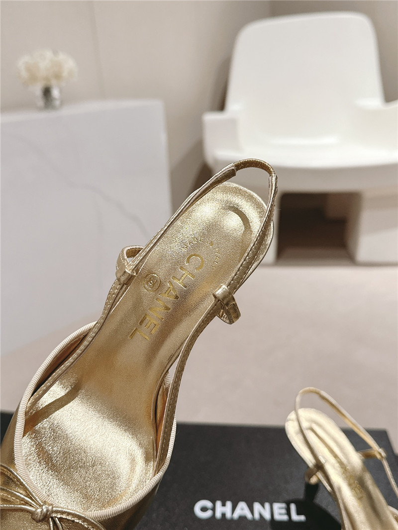 Ch**el bowknot pointed slingback pumps gold and black