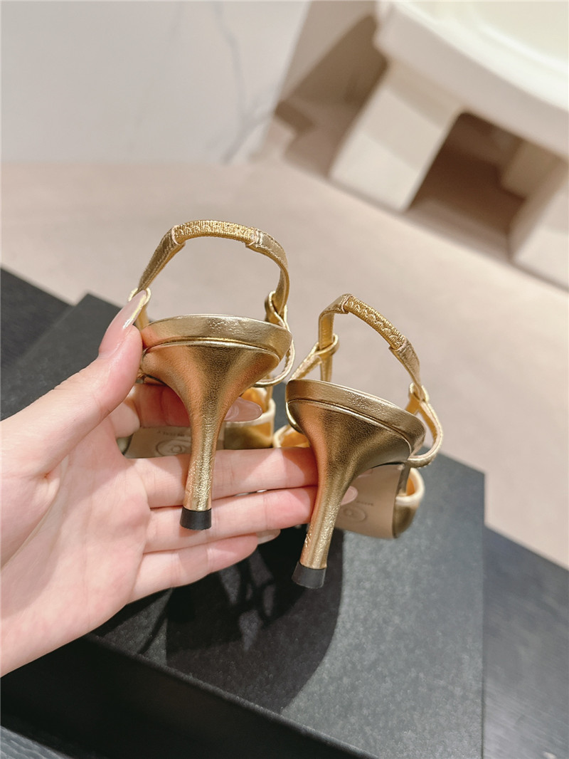 Ch**el bowknot pointed slingback pumps gold and black