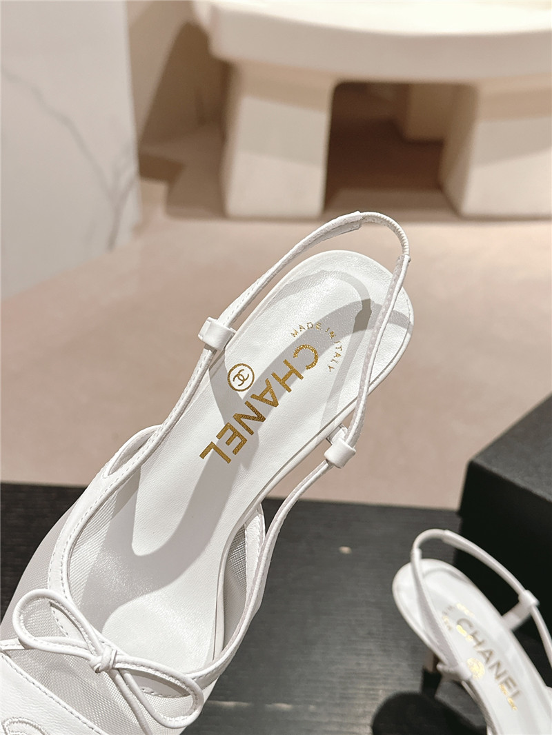 Ch**el white mesh bowknot pointed slingback pumps