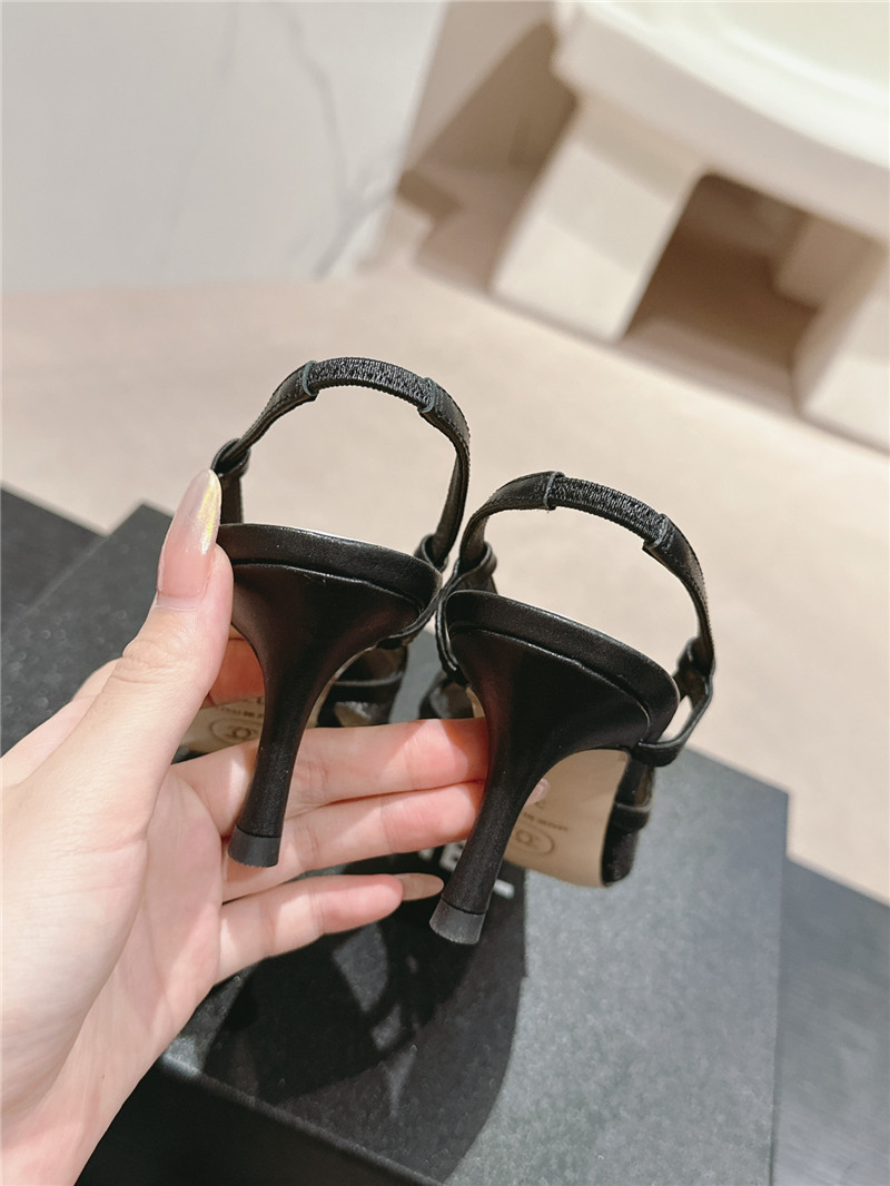 Ch**el black mesh bowknot pointed slingback pumps