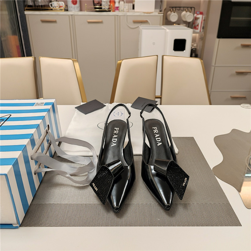 Pra*a bowknot crystal slingback pumps black leather