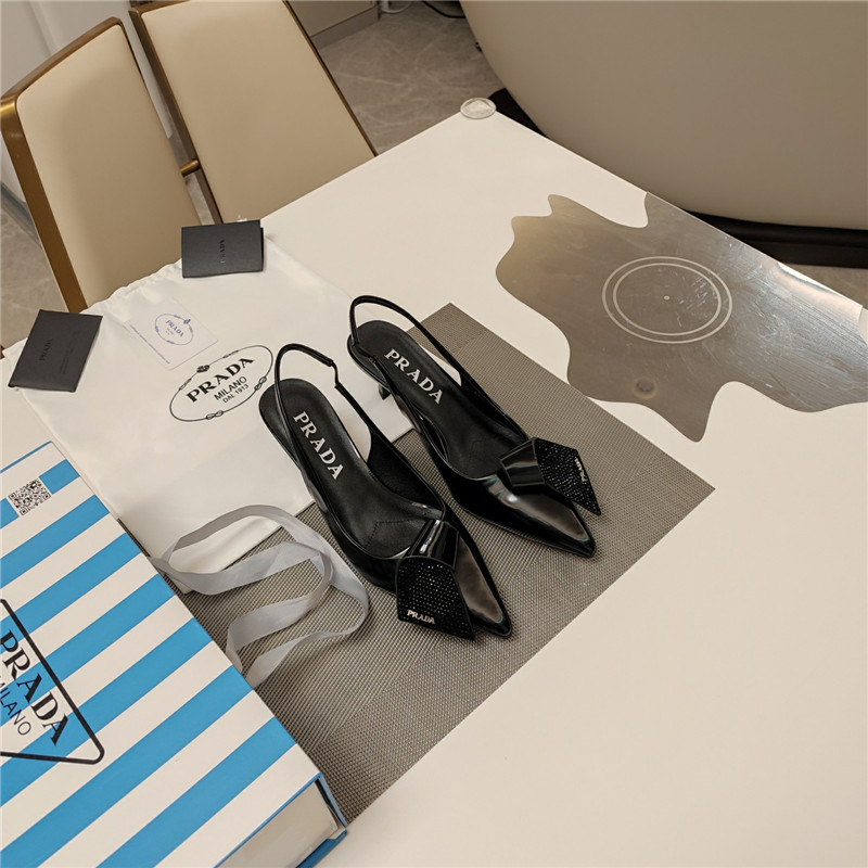 Pra*a bowknot crystal slingback pumps black leather