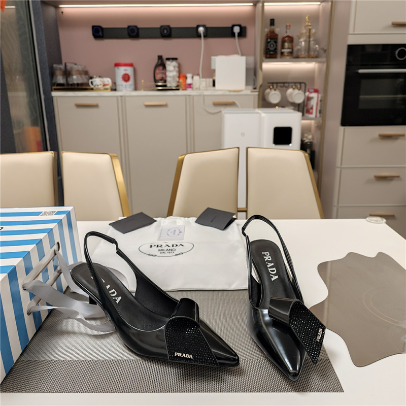 Pra*a bowknot crystal slingback pumps black leather