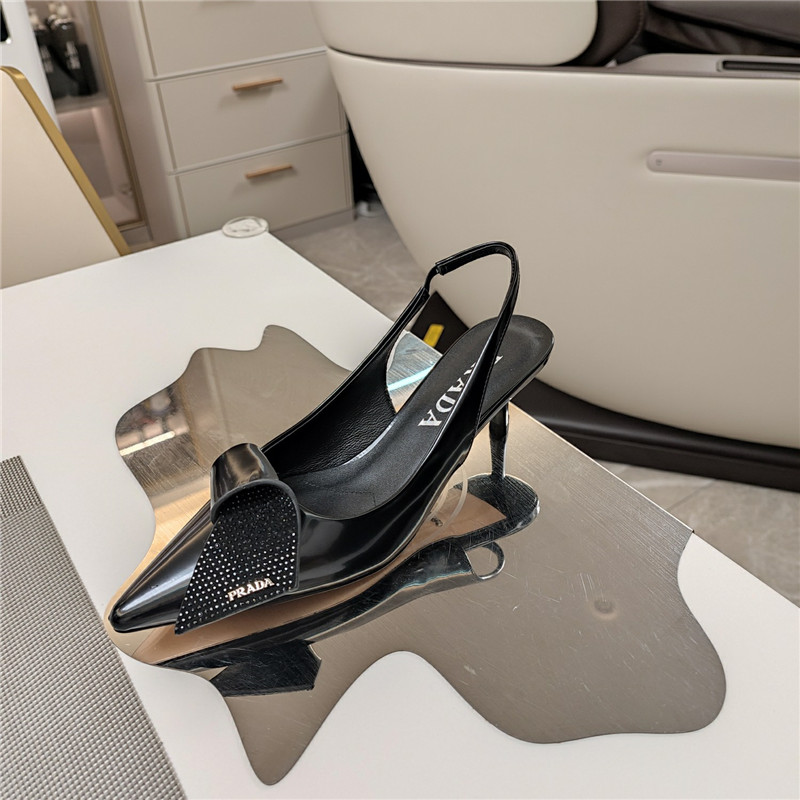 Pra*a bowknot crystal slingback pumps black leather
