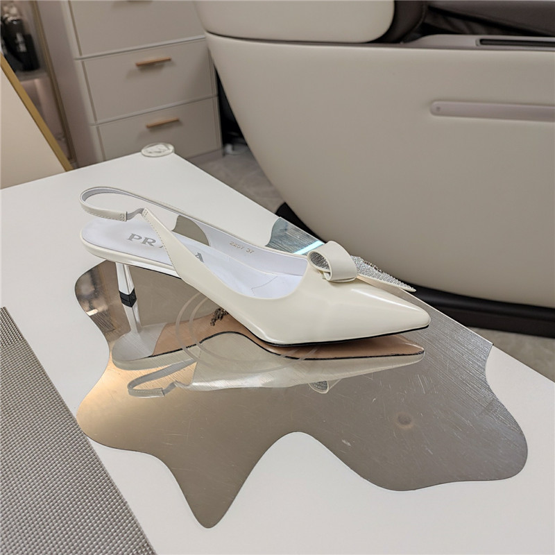 Pra*a bowknot crystal white leather slingback pumps