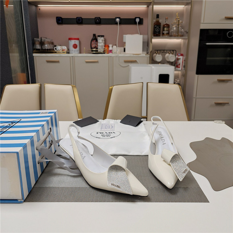 Pra*a bowknot crystal white leather slingback pumps