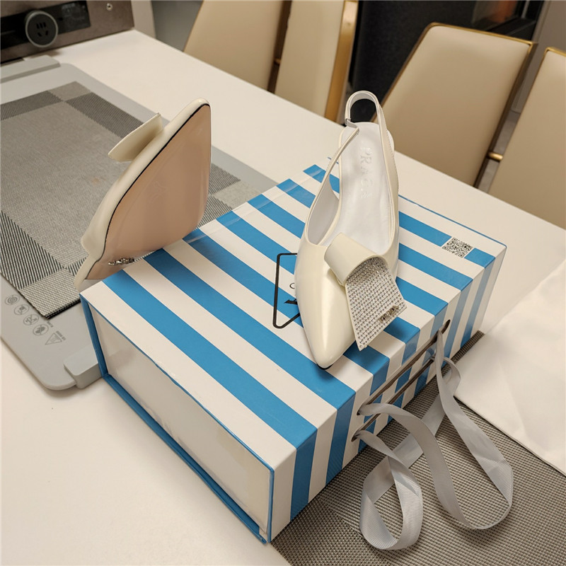 Pra*a bowknot crystal white leather slingback pumps