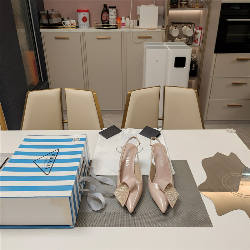 Pra*a bowknot crystal pink leather slingback pumps