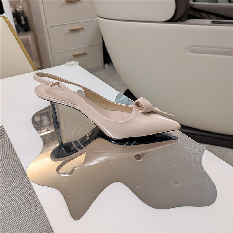 Pra*a bowknot crystal pink leather slingback pumps