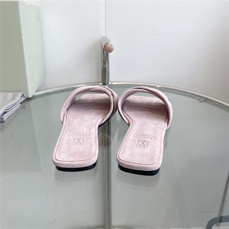 Brunello Cucinelli Beaded Crisscross Slides Neutral Suede