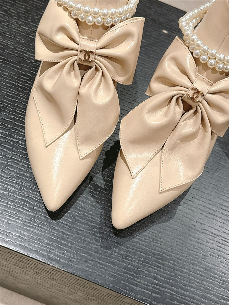 Ch**el beige pointed toe bow pearl ankle boots