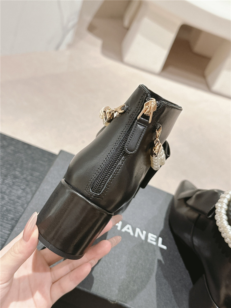 Ch**el white pointed toe bow pearl ankle boots