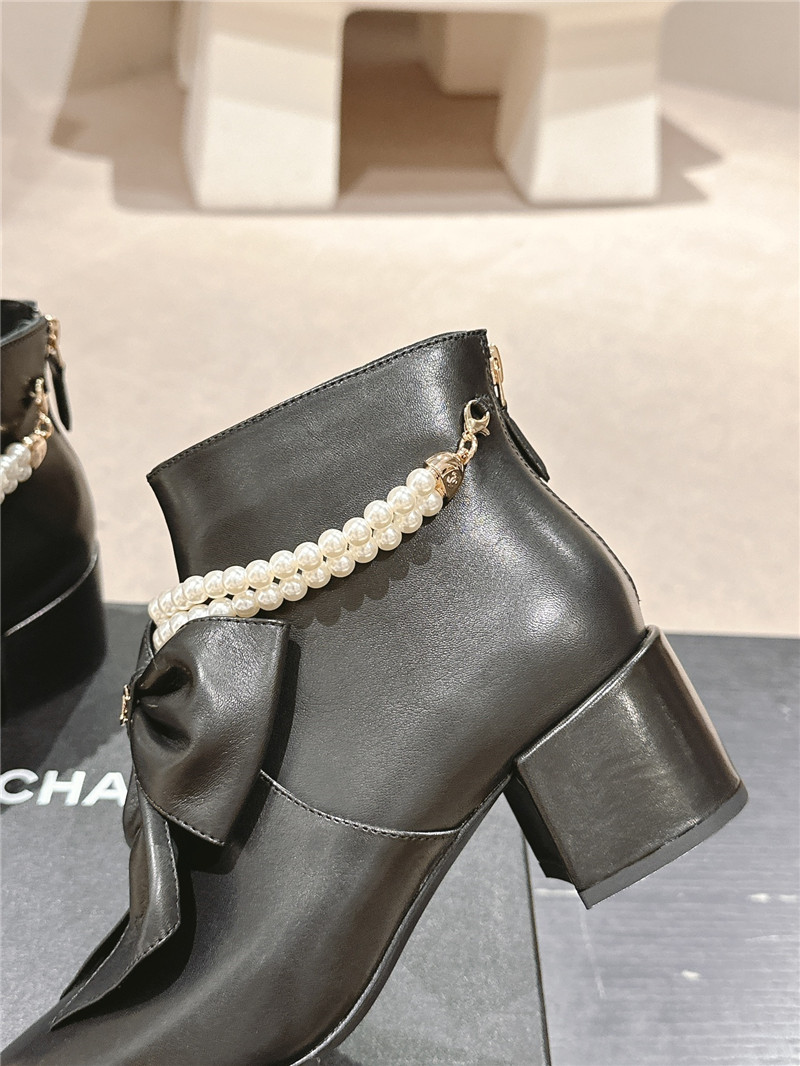 Ch**el white pointed toe bow pearl ankle boots