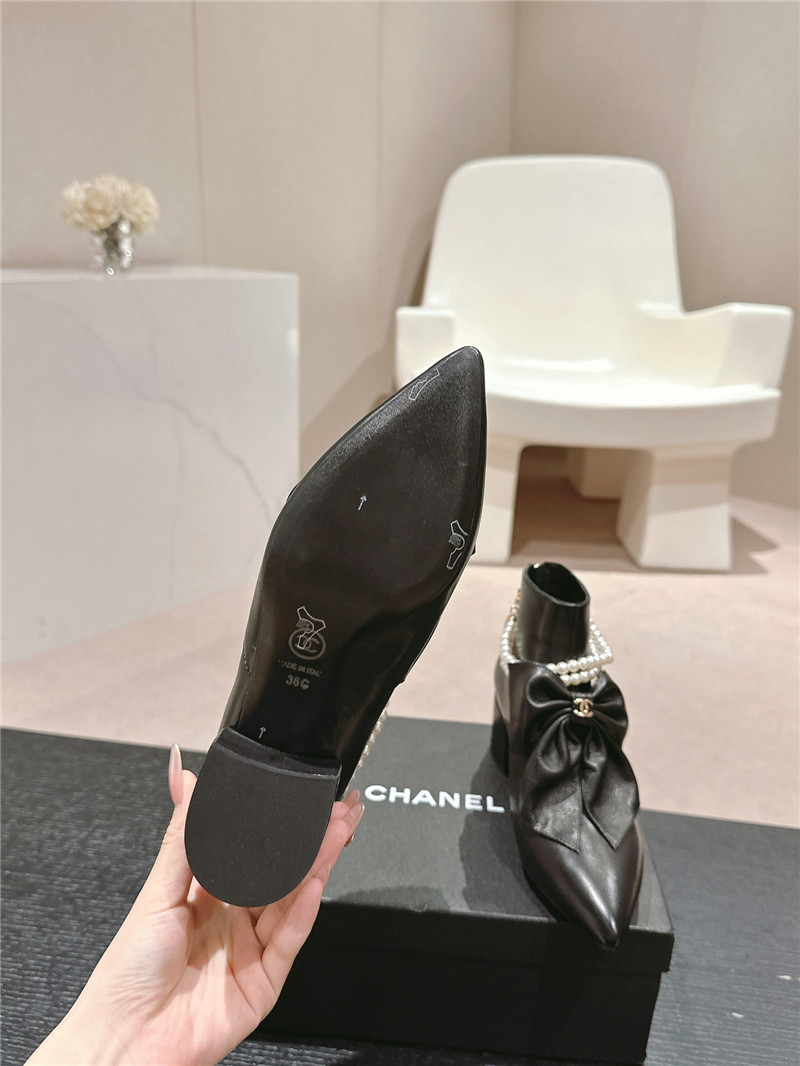 Ch**el white pointed toe bow pearl ankle boots