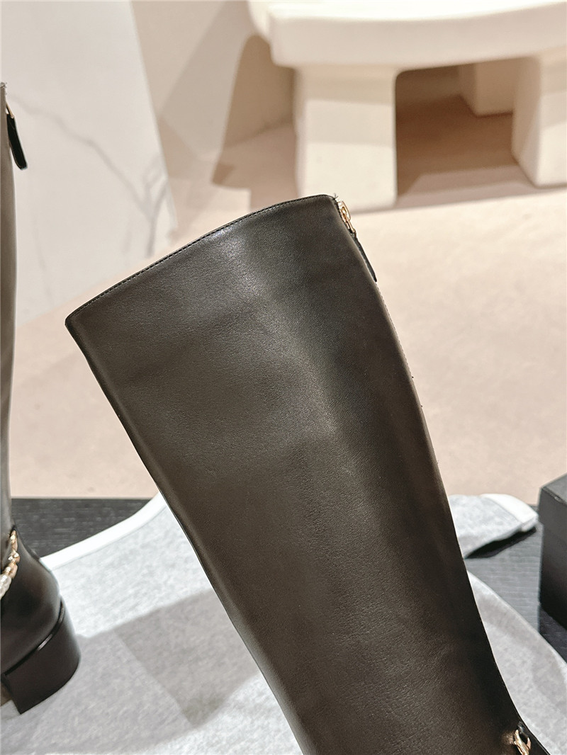 Ch**el pointed toe block heel bow pearl keen high boots