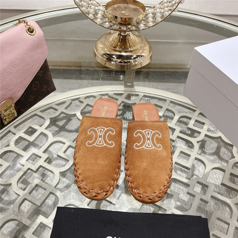 Ce1i*e marlou triomphe mule brown suede calfskin