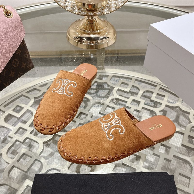 Ce1i*e marlou triomphe mule brown suede calfskin