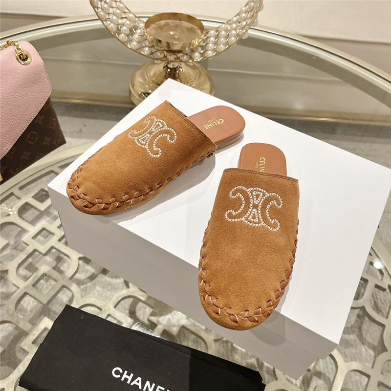 Ce1i*e marlou triomphe mule brown suede calfskin