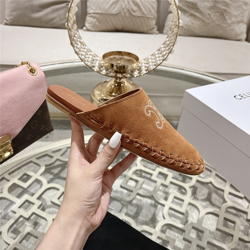 Ce1i*e marlou triomphe mule brown suede calfskin